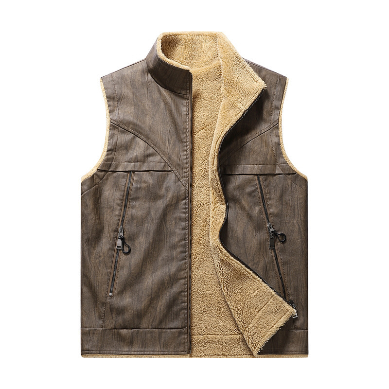 Autumn and Winter New Plush PU - Leather Work Vest For Men ulasan dan harga