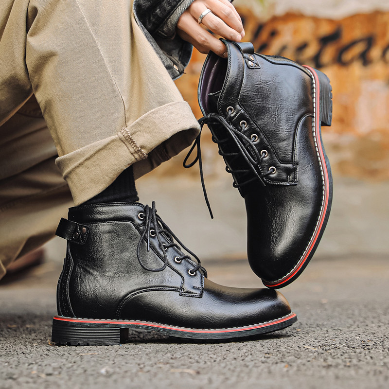 Luxury Retro High Men's Leathe - Leather Work Fabric ulasan dan harga